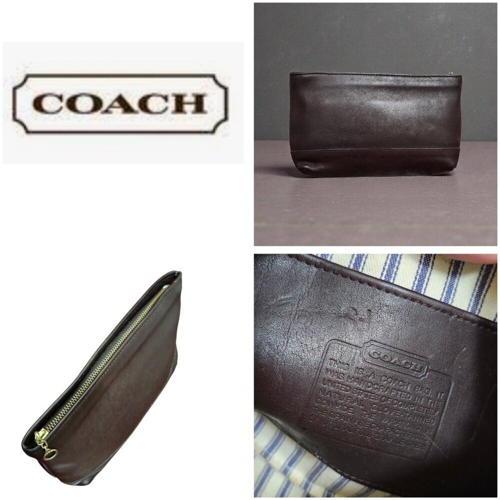 Vintage Coach Leather Cosmetic Pouch Brown Zip Clutch USA Made Classic Minimal - Picture 12 of 13